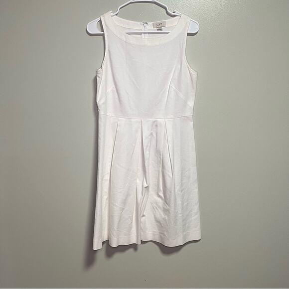 Ann Taylor Loft White Textured Sleeveless Mini Dress SZ 4 Fit & Flare Modest - Picture 1 of 9